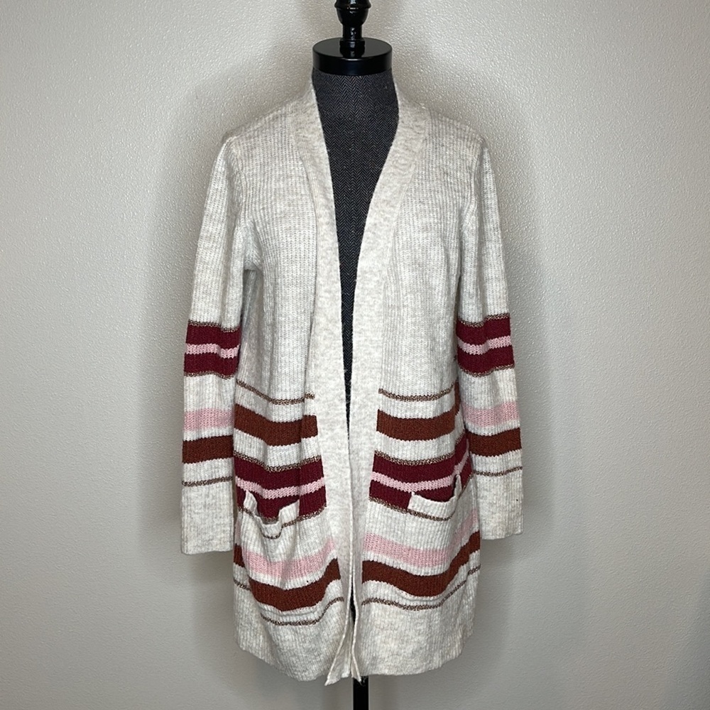 Retrology Long Stretchy Open Front Cardigan with Pockets Size Medium